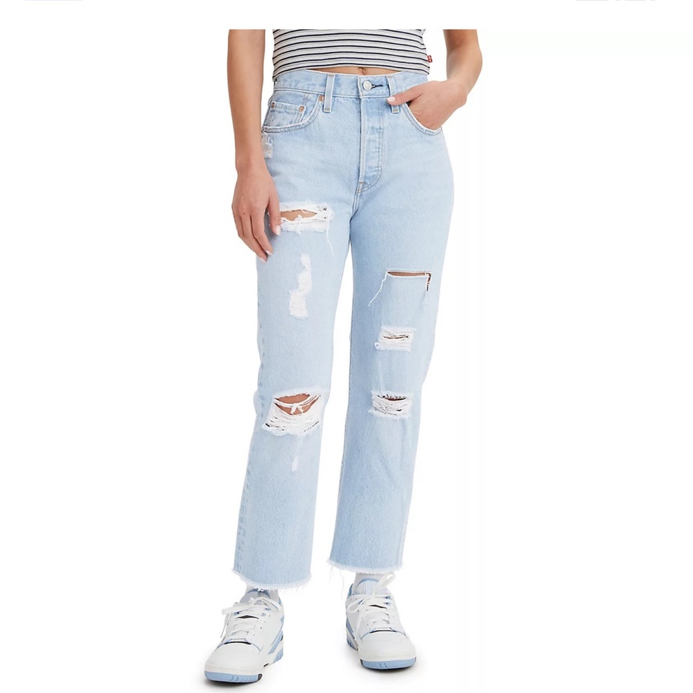 Levi's Light Blue Distressed Straight Leg Jeans